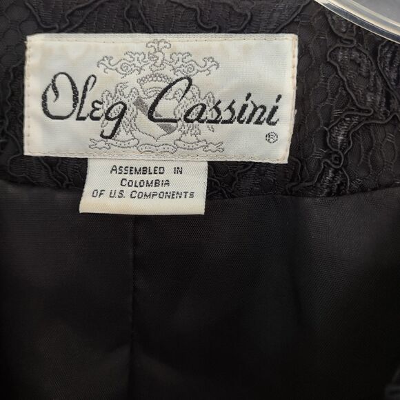 Oleg Cassini Black Lace Jacket Evening Gold Buttons V neck Vintage 10 - Picture 8 of 12